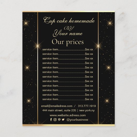 Elegante zwart en goud prijslijst Flyer (Voorkant)