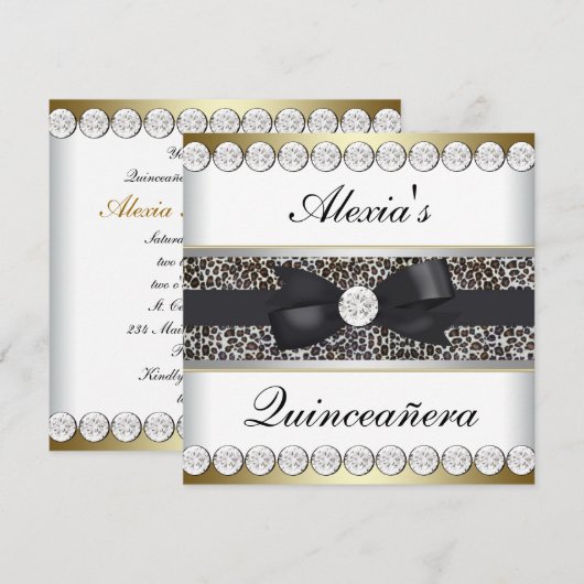 Elegante zwart en goud Quinceanera Kaart (Voorkant / Achterkant)