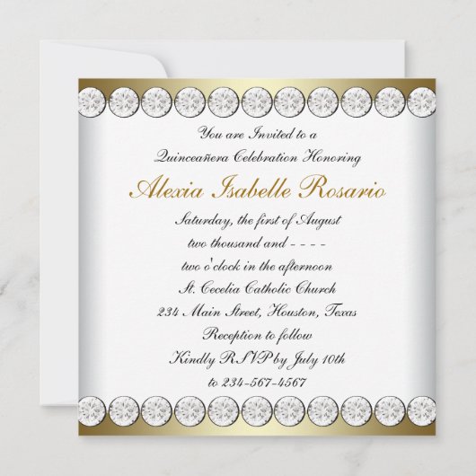 Elegante zwart en goud Quinceanera Kaart (Achterkant)