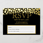 Elegante zwart en goud RSVP bruiloft acceptatie Folie Uitnodiging (Voorkant)