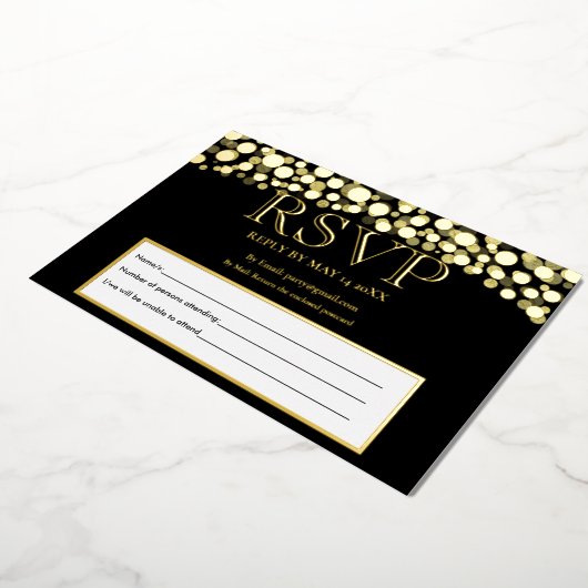 Elegante zwart en goud RSVP bruiloft acceptatie Folie Uitnodiging (Gedraaid)