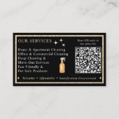 Elegante zwart en goud schoonmaakservice QR Code Visitekaartje (Achterkant)