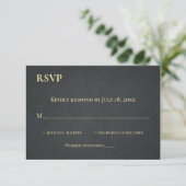 Elegante zwart en goud script klassieke bruiloft RSVP kaartje (Staand voorkant)