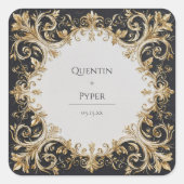 Elegante zwart en goud scroll bruiloft Sticker (Voorkant)