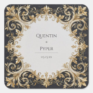 Elegante zwart en goud scroll bruiloft Sticker