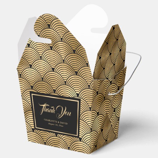 Elegante zwart en goud Seashell Schalen Dank u Bedankdoosjes (Geopend)