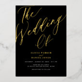 Elegante zwart en goud typografie bruiloft folie uitnodiging (Voorkant)