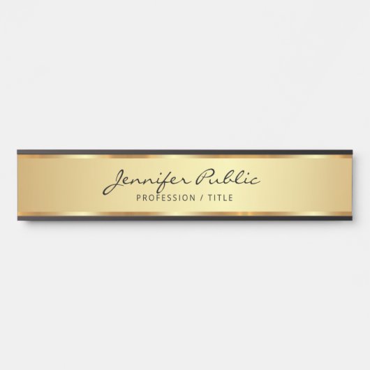Elegante zwart en goud typografie scriptnaam deurbordje (Voorkant)
