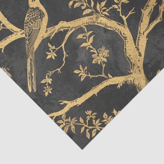 Elegante zwart en goud vogels decoupage tissuepapier (Detail)