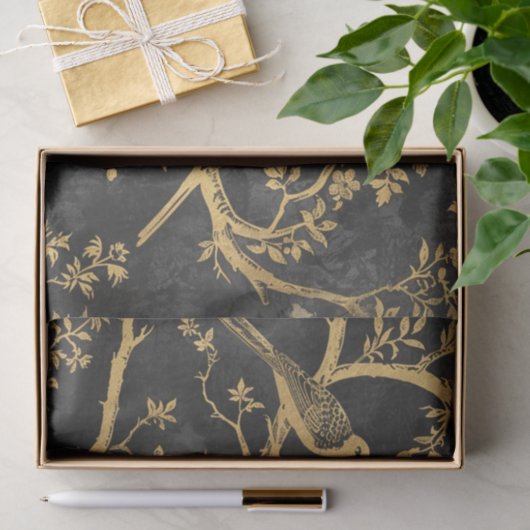 Elegante zwart en goud vogels decoupage tissuepapier (Geschenk)