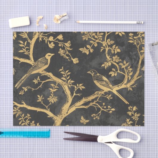 Elegante zwart en goud vogels decoupage tissuepapier (Craft)