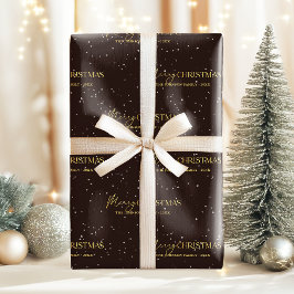 Elegante Zwart en Goud Vrolijk Kerstfeest Familien Cadeaupapier