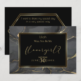 Elegante Zwart en Goud Wil je mijn bloemenmeisje Kaart