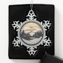 Elegante Zwart en Goud Winterdorp Ornament