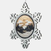 Elegante Zwart en Goud Winterdorp Ornament (Rechts)