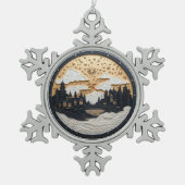 Elegante Zwart en Goud Winterdorp Ornament (Voorkant)