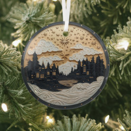 Elegante Zwart en Goud Winterdorp Ornament