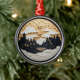 Elegante Zwart en Goud Winterdorp Ornament