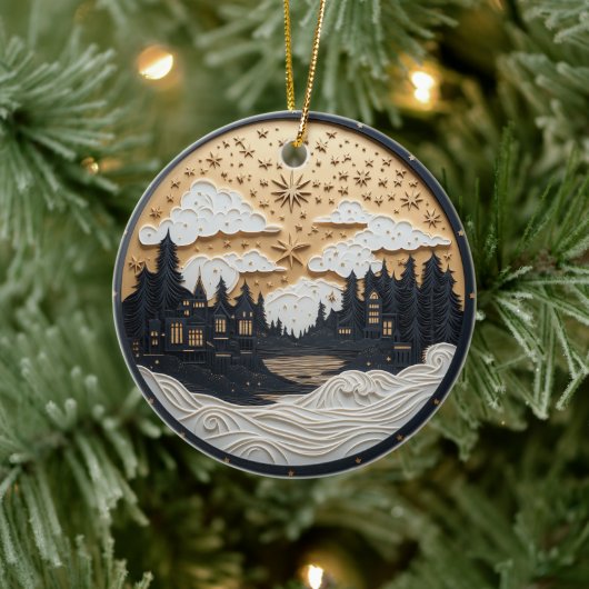 Elegante Zwart en Goud Winterdorp Ornament (Boom)