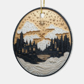 Elegante Zwart en Goud Winterdorp Ornament (Links)