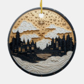 Elegante Zwart en Goud Winterdorp Ornament (Achterkant)