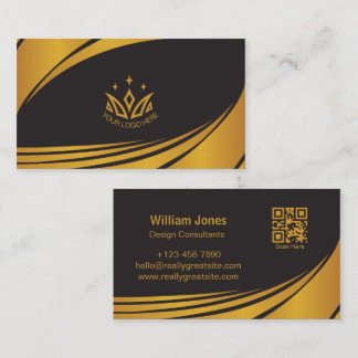 Elegante Zwart en Goud Zakelijk Design QR Code Visitekaartje