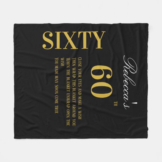Elegante zwart en goud zestig 60ste verjaardag wen fleece deken (Voorkant (Horizontaal))