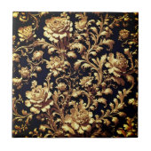 Elegante zwart en gouden bloemenbarokke keramische tegeltje (Voorkant)