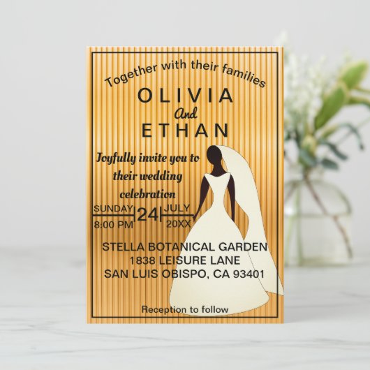 Elegante zwart en gouden bruid moderne bruiloft kaart (Staand voorkant)