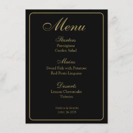 Elegante zwart en gouden bruiloft menu's