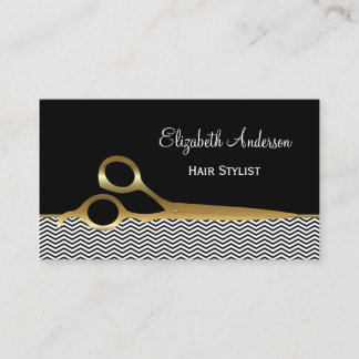 Elegante zwart en gouden Chevrons Haarsalon Visitekaartje