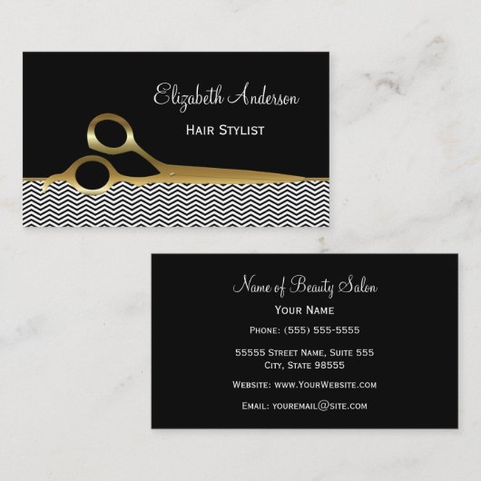 Elegante zwart en gouden Chevrons Haarsalon Visitekaartje (Voorkant / Achterkant)