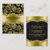 Elegante zwart en gouden  damasks 4 visitekaartje (Voorkant / Achterkant)