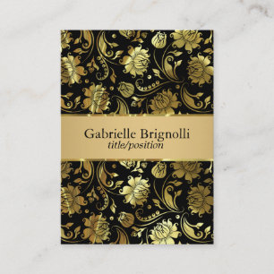 Elegante zwart en gouden Damasks 5 Visitekaartje