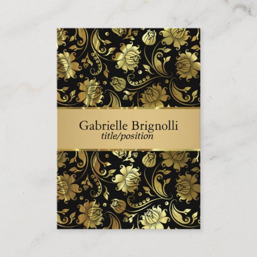 Elegante zwart en gouden Damasks 5 Visitekaartje (Voorkant)