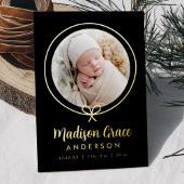 Elegante Zwart en Gouden Folie Boog Geboorteaankon Folie Uitnodiging