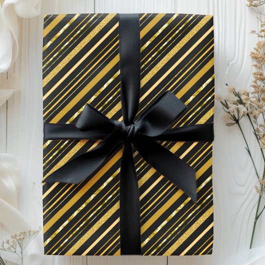 Elegante zwart en gouden folie strepen cadeaupapier