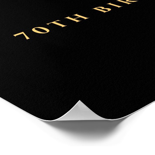 Elegante zwart en gouden glitter 70e verjaardagsfe poster (Hoek)