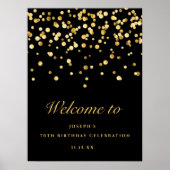 Elegante zwart en gouden glitter 70e verjaardagsfe poster (Voorkant)