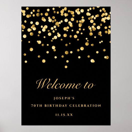 Elegante zwart en gouden glitter 70e verjaardagsfe poster