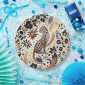 Elegante zwart en gouden glitter Luipaard Papieren Bordje (Feest)