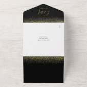 Elegante Zwart en Gouden Glitter QR Code Bruiloft All In One Uitnodiging (Buitenkant)