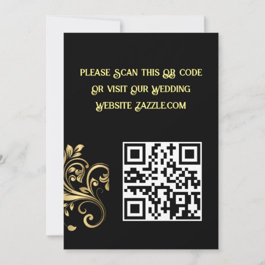 Elegante Zwart en Gouden Huwelijksdouane QR Code Kaart (Achterkant)