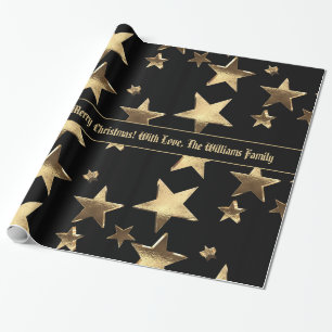 Elegante zwart en gouden sterren patroon Kerstmis Cadeaupapier