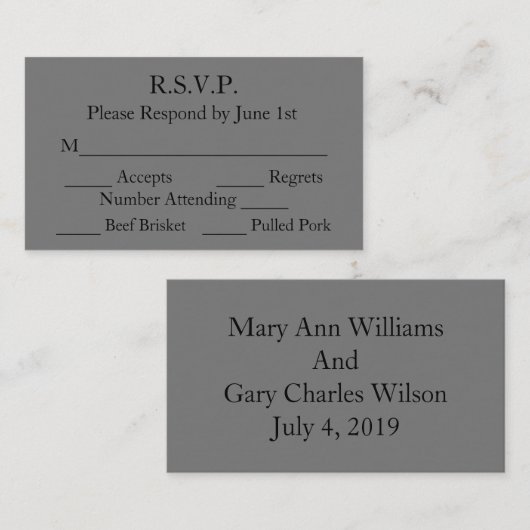 Elegante zwart en grijs Formele bruiloft RSVP Kaar Informatiekaartje (Voorkant / Achterkant)
