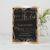 Elegante zwart en koper Folie Modern Wedding Aankondiging (Staand voorkant)