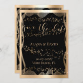 Elegante zwart en koper Folie Modern Wedding Aankondiging (Voorkant / Achterkant)