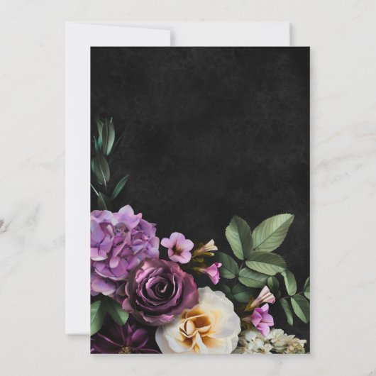 Elegante zwart en lavendel bloemenscript douche kaart (Achterkant)