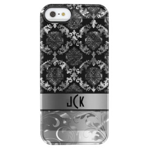 Elegante zwart en metallic zilveren damast & kant  doorzichtig iPhone SE/5/5s hoesje