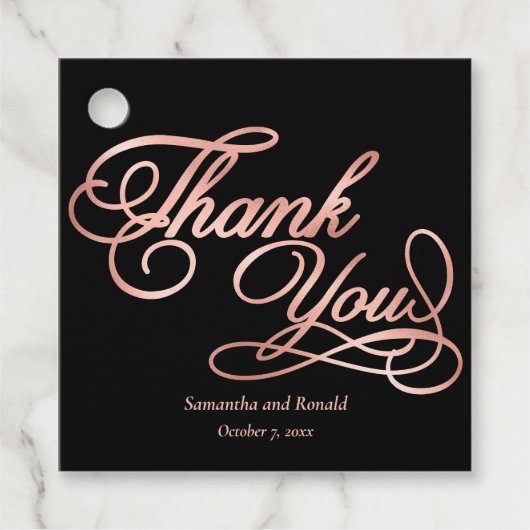 Elegante zwart en Roos gouden kalligrafie Dank u Bedankjes Labels (Voorkant)